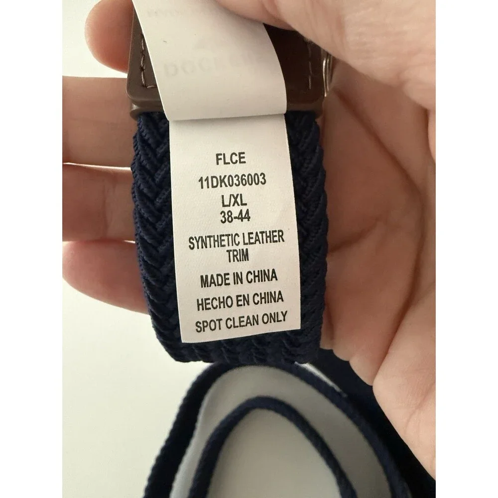 Dockers Belt Stretch Men Navy w/ Brown faux Leather Trim L XL $34 MSRP